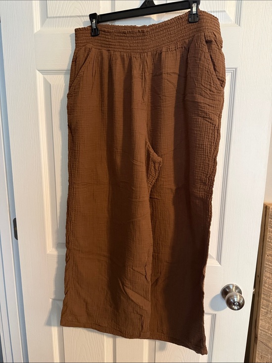 Joyspun Pants - Women's Brown Textured wide leg Cotton Pant